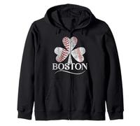 Baseball Shamrock Lucky Clover Funny St Patrick's Day Boston Zip Hoodie