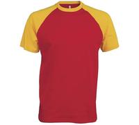 Baseball > Short-Sleeved Two-Tone T-Shirt - Red/Yellow, L, Unisex
