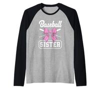 Baseball Sister Pink Bow Crossed Bats Cute Sports Raglan Baseball Tee