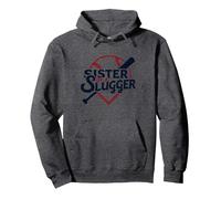 Baseball Sister: Sister of a Slugger Vintage Sports Pride Pullover Hoodie, Adult Unisex, Dark Heather Grey, XL