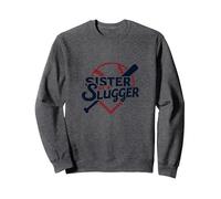 Baseball Sister: Sister of a Slugger Vintage Sports Pride Sweatshirt, Adult Unisex, Dark Heather Grey, XL