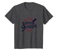 Baseball Sister: Sister of a Slugger Vintage Sports Pride T-Shirt, Kids, Dark Heather Grey, 6 Years