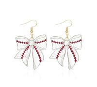 Baseball Softball Bow Earrings for Women Bow Dangle Earring Fan Jewelry with Sporty Game Day Earrings Baseball Softball Party Favors Player Jewelry Gifts, Metal, No Gemstone