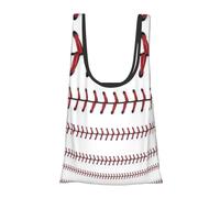Baseball Softball Red Laces Print Reusable, Foldable,Washable Grocery Bags Foldable in A Pouch Eco Tote Shopping Bag,Daily Shopping Loading