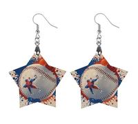 Baseball Splatter Style Wooden Earrings for Women, Vintage Elegant Wood Jewelry, Lightweight Earrings for Wedding, Party, Everyday Jewelry Gift, Star, Wood, wood