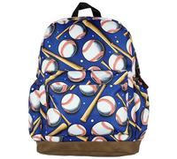 Baseball Sports Kids Backpack - Batter Up! Homerun Boys Cool 16" School Travel Book Bag with Laptop Tech Sleeve and Faux Leather Bottom, Blue, One Size