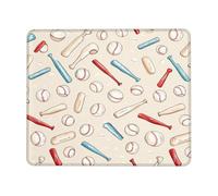 Baseball Sports Theme Mouse Pad, Red Blue Bat and Ball Design Non-Slip Stitched Edge Mousepad, Ideal for Office and Gaming Use, Perfect for Spring and Summer Square 8x10 Inch