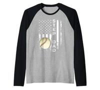 Baseball Step Dad America Flag Vintage Christmas Xmas Raglan Baseball Tee