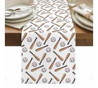 Baseball Table Runner 70 Inches Long, Retro Sports Style Baseball Bats Minimalist Modern Washable Table Runners Heat-Insulation Kitchen Dining Table Decorations for Home Party Decor, 13"x70"