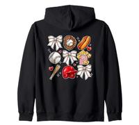 Baseball Themed Illustrations with Hotdog and Popcorn Zip Hoodie