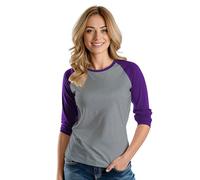 Baseball Tshirt Womens Three Quarter Length Sleeve Tops for Women-3/4 Length Sleeve Womens Tops Plus Size, Heather Grey & Purple Womens Raglan, L