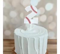 Baseball Two Birthday Cake Topper, Acrylic Number 2 Cake Decoration Sign, 2nd Birthday Anniversary Cake Topper, White and Red Theme Party Decoration