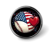 Baseball USA Flag Heart Button Pins Round Lapel Pin Badge Button Brooch Crafts Supplies for Clothes Bags