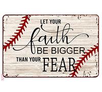 Baseball Wall Decals Baseball Wall Art Prints Faith Bigger Than Fear Home Décor Gift for Baseball Players Tin Sign Chic Art Wall Metal Decorations Funny Iron Plaque Signs Gift 8x12 inch