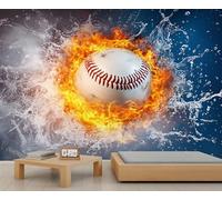 Baseball Wall Murals, Sports Theme Mural, Ice and Fire Large Wallpaper for Living Room, Baseball Wall Mural - 250x175cm (Not Peel n' Stick)