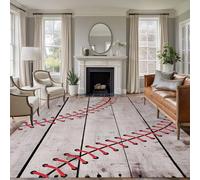 Baseball Washable Rug 8x10 Area Rug for Living Room Bedroom Non Slip Indoor Floor Rectangle Carpet Soft Low Pile Large Vintage Wooden Shabby Art Entryway Rugs for Dining Room Office Home