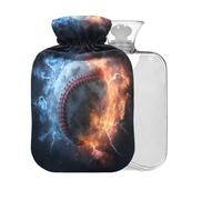 Baseball Water Fire Black Pattern Hot Water Bottle with Cover 2L Large Warm Water Bag for Pain Relief Cramps
