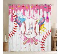 Baseball Window Curtains 66 x 90 Inch 2 Panel Sets - Cute Aesthetic Ice Cream Drip Blackout Curtains Pastel Pink Graffiti Sports Baseball Bat Window Treatments Drapes Gelato Letter J Initial Monogram