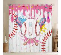 Baseball Window Curtains 66 x 90 Inch 2 Panel Sets - Cute Aesthetic Ice Cream Drip Blackout Curtains Pastel Pink Graffiti Sports Baseball Bat Window Treatments Drapes Gelato Letter I Initial Monogram