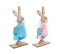 Baseballbat 2 Pack Easter Bunny Figurines Wooden Table Decorations Blue and Pink Bunny Decorations with Egg Accents Spring Holiday Decor for Fun Home Indoor Tabletop Mantel Easter Party Decoration