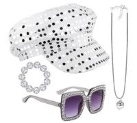 Baseballbat 4Pcs Abba Hat 70s Disco Accessories Women Sequin Hat Abba Fancy Dress Costume Set Glitter Cap Disco Ball Bracelet Necklace Sunglasses for Women 70 80 Party Birthday Dance Outfits