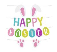 Baseballbat Happy Easter Bunny Banner With Bunny Paw Ears and Eggs Patterns DIY Paper Banner for Easter Party Decorations Indoor Outdoor Spring Holiday Festive Decoration Garden Yard Home Decorations
