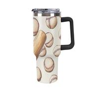 Baseballs and Bats Funny Insulated Tumblers with Handle 40 Oz Stainless Steel Car Drink Tumbler Travel Coffee Cup