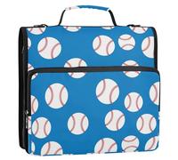 Baseballs Blue Pattern 3 Ring Zipper Binder with Shoulder Strap Handle 1.5 inch Ring Zipper Binder 500 Sheets Capacity Multiple Storage Pockets for School Office Supplies
