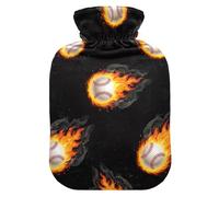 Baseballs Flames Black Hot Water Bottles with Soft Cover Feet Warmer with Soft Cover Hot Water Bag for Pain Relief Medium
