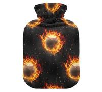 Baseballs Flames Dark Hot Water Bottles with Soft Cover Bed Hand Feet Warmer Winter Gift Warm Water Heat Bottles for Menstrual Cramps Pain Relief Medium