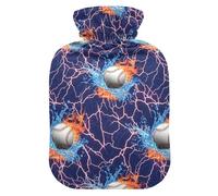 Baseballs Flames Lightning Hot Water Bottles with Soft Velvet Cover Hot Water Bag for Menstrual Cramps Small