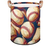 Baseballs Laundry Basket Foldable Sports Basketball Laundry Hamper Round Storage Basket With Handle For Bathroom/Laundry Storage/Bedroom Storage Basket