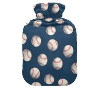 Baseballs Navy Pattern Hot Water Bottle with Velvet Cover Hot Water Bag for Pain Relief 1L, Neck Cramps Shoulders Pain Relief, Hot Cold Pack
