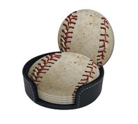 Baseballs Print 6-Pack Round Leather Coasterspremium Pu Leather Drink Coasters With Storage Box, Easy To Clean, Heat Stain Resistant For Home, Office, And Kitchen Use