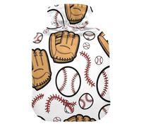Baseballs White Red Tan Hot Water Bottles with Soft Cover Feet and Bed Warmer Hot Water Bag for Hot and Cold Compress Medium
