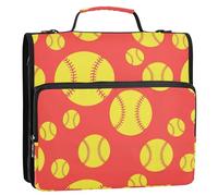 Baseballs Yellow Pattern 3 Ring Zipper Binder with Shoulder Strap Handle 1.5 inch Ring Zipper Binder 500 Sheets Capacity Expanding File Folder for School Office Supplies