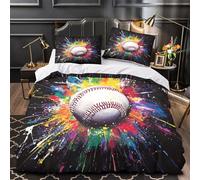BaseballVibrant Comforter Cover 3D Print Hotel Quality 3 Pieces Bedding Set Zipper colorful Splatter Duvet Cover Ultra Soft Washable for Adults Kids Girls Boys Women Teens Youth Double（200x200cm）