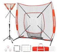 BaseGoal 6'×6' Baseball Softball Practice Net,Baseball Backstop,with Batting Tee,Ball Caddy,for Hitting Pitching Batting Catching with Bow Frame,Bonus Strike Zone,Target,Portable and Foldable