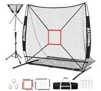 BaseGoal 6'×6' Baseball Softball Practice Net,Baseball Backstop,with Batting Tee,Ball Caddy,for Hitting Pitching Batting Catching with Bow Frame,Bonus Strike Zone,Target,Portable and Foldable