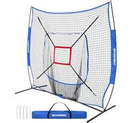 BaseGoal 7'×7' Baseball Softball Practice Net,Baseball Backstop,for Hitting Pitching Batting Catching with Bow Frame,Bonus Strike Zone (Blue)