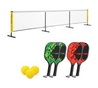 Baseline Kids Pickleball 4 Player Set, FSC Wooden Paddle Bats with Net and Balls, Outdoor and Indoor Family Game for Kids and Adults