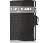 Baseman Slim Wallet mit Münzfach, KreditkartenEtui aus Aluminium & Echtleder, KartenEtui für 10 Kreditkarten, Geldbörse Herren Klein, Wallet, Mini Geldbeutel Leder, Black, Elegant
