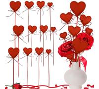 BASEMMAHER 12 Pcs Valentine's Day Heart Picks Red Love Bowknot Heart Shaped Flower Stems Floral Fairy Wand Sticks for Valentine Wedding Anniversary Mother's Day Party Supplies