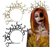BASEMMAHER 2 Pcs Medusa Snake Headband Halloween Egyptian Snake Crown Headdress for Women Halloween Cosplay Party Headpiece (Gold Black)