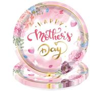 BASEMMAHER Happy Mother's Day Disposable Paper Plates 7" Spring Flowers Round Disposable Tableware Dinner Plates Party Supplies for Mother's Day Mom Birthday Party Dinnerware Decorations 24 Pcs