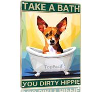 Basenji 8x12 Inch Aluminum Sign for Dog Lovers Take A Bath You Dirty Hippie-Vintage Retro Dog Metal Wall Art,Dog Hippie Metal Tin Sign for Home Toilet Bathroom