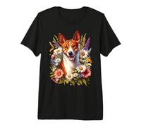 Basenji Dog Summer Daisy Wildflowers Artwork Premium T-Shirt