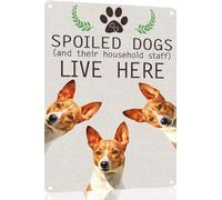 Basenji Metal Sign Spoiled Dog Lives Here Vintage Metal Tin Signs Novelty Dog Sign Coffee Bar Pub Farmhouse Country Home Decor for Dog Lover 8x12 Inch
