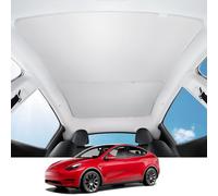BASENOR Upgraded 2020-2024 Tesla Model Y Glass Roof Sunshade with Storage Bag Sunroof Blocking Heat Cover Top Window Sun Protection for Model Y Interior Accessories Grey (No Sag)