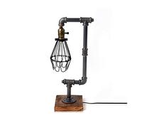 BASENOW Retro Iron Pipe lamp Country Humans Industrial Vintage table lamp for living room Loft deco on the table Steam punk mount,Iron Piping Aged Rustic Metal Desk Lamp
